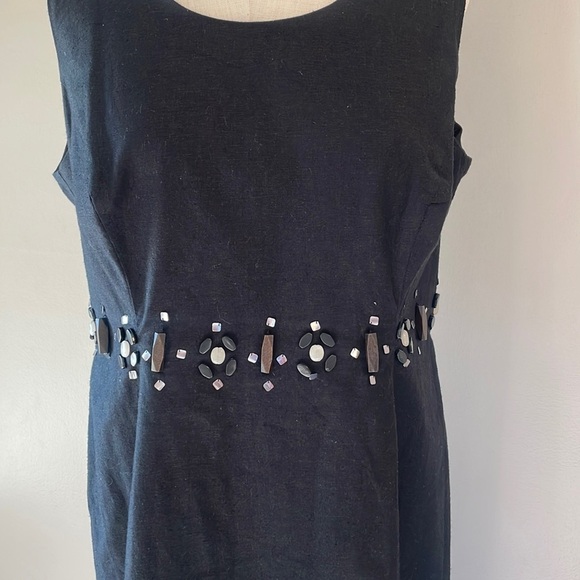 OSCAR de la RENTA linen beaded waist black shift dress sleeveless lined size 14 - Picture 4 of 13